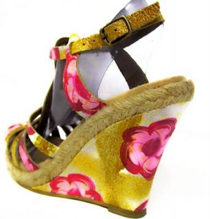 Diego Di Lucca Womens Gorgeous Multi Floral Rori Wedge Sandals Shoes 6