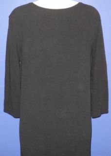 Eileen Fisher Sz s Black Sheath Dress 3 4 Sleeves V Neck Long Length