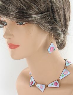 Vintage Kay Denning Layered Enamel Copper Necklace w RARE Pierced