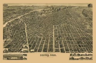  Colorado Denver City County Perspective map of the city of Denver