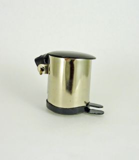 Dollhouse Miniature Step on Stainless Black Trash Can