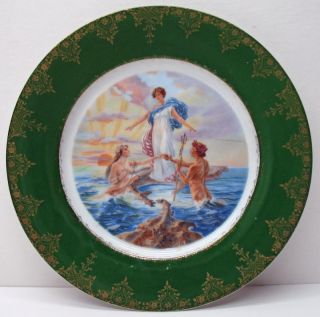 Antique Victoria Austria Green Decorative Plate Mythology Mermaid