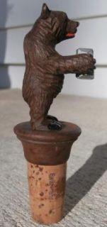 Carved Wood Black Forest Bear Playing Accordian Cork Stopper