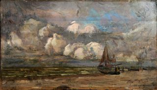  Clouds Hungarian Master Déry Béla 1920 Antique Oil Painting