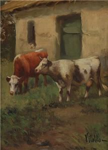 Bucolic Farm Antique Original ITALIAN19TH 20th C Oil Painting Signed