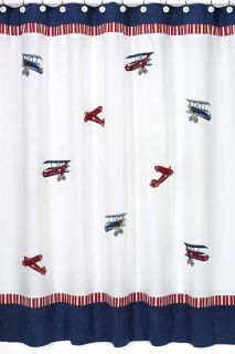 JoJo Airplane Aviator Kids Boys Fabric Shower Curtain