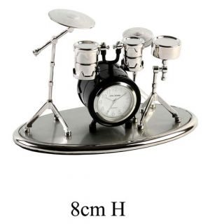  Themed Black Drum Set Kit. Small Novelty Mini Miniature Desktop Clock