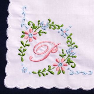 Initial Vintage Style White Handkerchief Monogrammed Cotton Letter