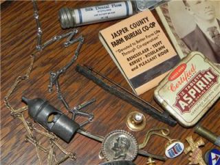 Vintage Antique Junk Drawer Lot Coins Studs Tokens Purdue Matches GF