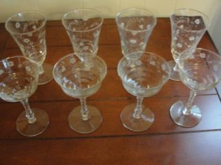  Etched Crystal Matching Parfait and Dessert Glasses 4 Each