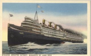  Steamer City of Detroit postcard   steamship boat ship Great Lakes