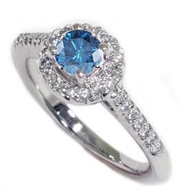 90 Ct Blue Diamond Pave Halo Vintage Engagement Ring