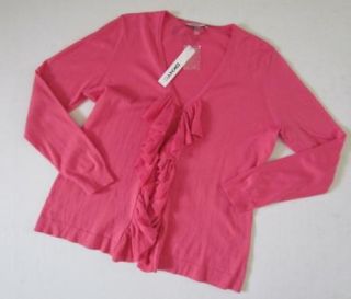 DKNYC New Pink Rose Coral Ruffle Cardigan Sweater Shirt Top Womens XL