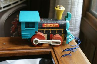 Old Vintage Fisher Price Pull Toy Dinkey Train Wood / Wooden Front