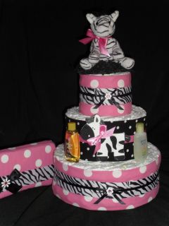 Pink Zebra Theme Diapercake Gift Set