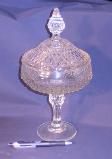 Vintage Indiana Glass DIAMOND POINT covered pedestal candy dish