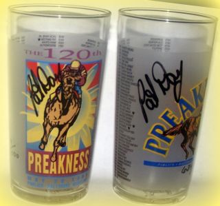 Pat Day Glass Pair Limited Signed not Kentucky Derby Glasses Preakness