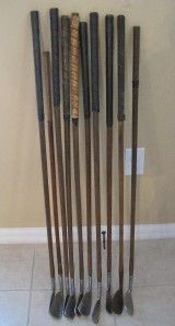 Collection of Wooden Hickory Shafted Golf Irons 10 clubs Total