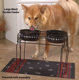  Elevated Dog Feeder Large Double Dish Raised Pet Feeder Black Bowls