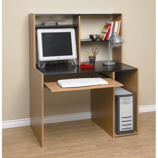 Computer Desk with Hutch Black Oak Adjustable Fixed Shelf Study