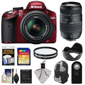 Nikon D3200 Digital SLR Camera 18 55mm G VR 70 300mm Lens Kit Red New