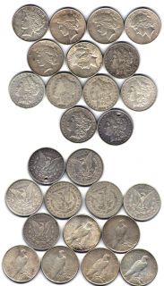 12 Morgan and Peace Silver Dollars Assorted Plus Bonus 