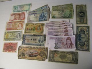  Paper Money Currency Bills 7000 Won 500 Yen Pound Krone Dollars