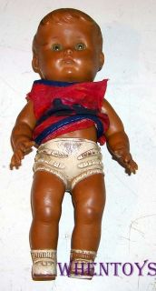 1956 Sun Rubber Diaper Baby Doll Squeak Toy with Vintage Dress