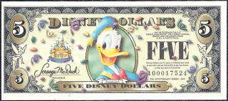 Disney Dollar 2005 $5 Donald Duck Crisp Mint A00017524