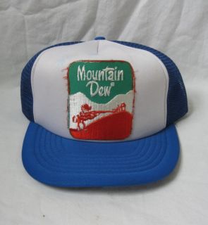 Vintage Mountain Dew Hillbilly Patch Hat Cap Advertising Soda Pop Blue