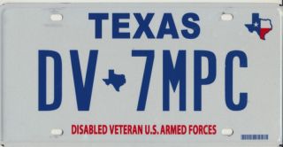 Texas Disabled Vet License Plate Dav Veteran US Army Navy Marines Air