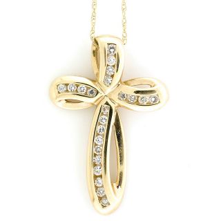 14k Yellow Gold Diamond Cross Pendant 0 25 cts with 14k 18 Solid Gold