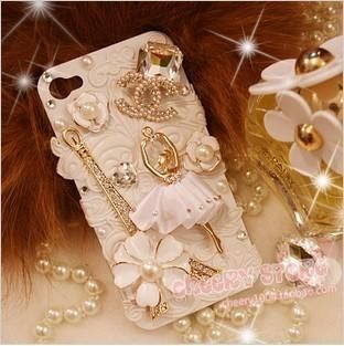 Bling handmade crystal diamond PARIS TOWER GIRL case cover for iPhone4