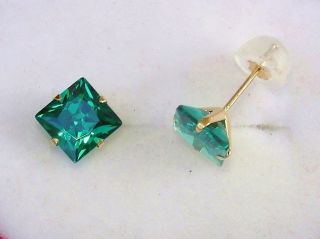  Cut Emerald Green Diamond 14kt Solid Yellow Gold Earrings
