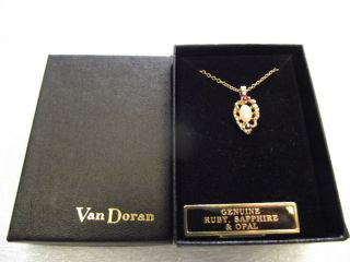 Van Doran Genuine Ruby Sapphire and Opal Womens Necklace