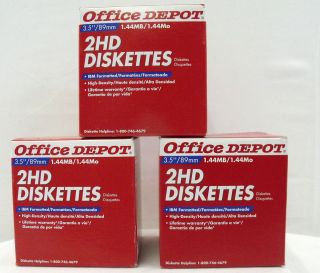 New 3 Boxes of Office Depot 2HD Diskettes 1 44MB