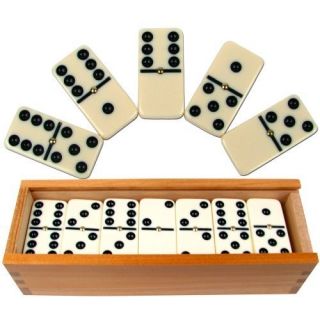 NEW Premium Set of 28 Double Six Dominoes with Wood Case Brown