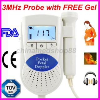 New 3 MHz Fetal Doppler Fetal Heart Monitor Free Gel
