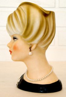 Vintage 1950s NAPCO NAPCOWARE Lady & Pearls HUGE 7.5 Beauty HEADVASE