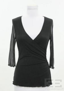Diane Von Furstenberg Black Mesh 3 4 Sleeve Top Size Small