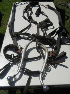 Two Antique Amish Draft Horse Plow Horse Team Harness Cast Iron Detail