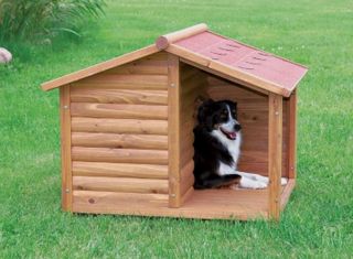 New Natural Pitched Roof Dog House with Covered Terrace   Large