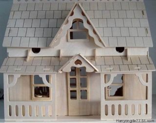 Wooden Puzzle Dollhouse Doll Wood House 4 Big Rooms Kit