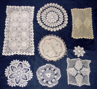 Vintage Lot 29 Hand Crocheted Doilies Off White Ecru Various Shapes