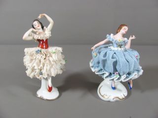 Pair of Dresden Lace Figurines MZ Ireland Aelteste Volkstedter Spanish