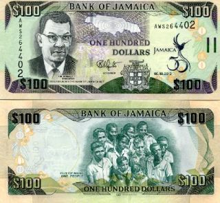 jamaica 100 dollars bank of jamaica p new 2012 grade unc commemorative