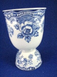 Antique Blue White Floral Botannical Transfer Double Egg Cup Ironstone