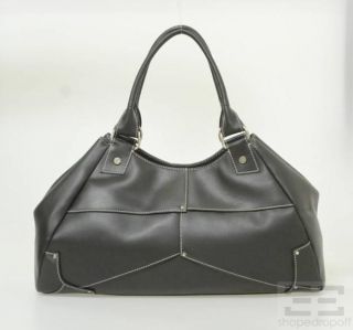 Donald J Pliner Black Leather White Top Stitch Handbag
