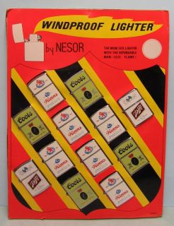 Vintage Cigarette Lighters on Display Card BEER Advertising NESOR