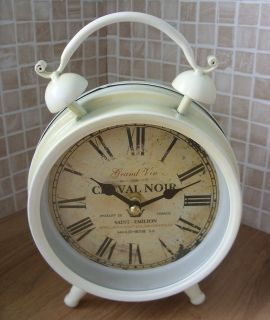  Chic French Distressed Cream Metal Mantel Clock Cheval Noir